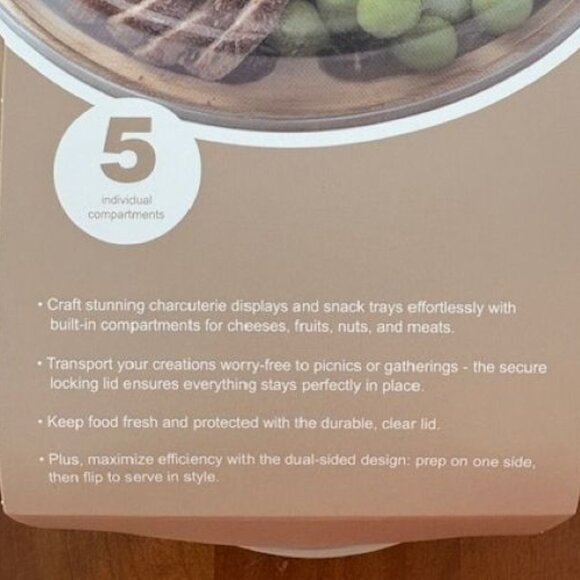 Round Charcuterie Board with Lid (5 Compartments) and (4) Festive Serving Knives - Picture 5 of 5